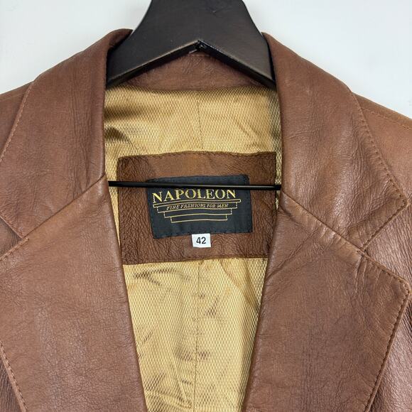 Napoleon Buttery Soft Leather Mens Sportcoat Blazer Jacket Brown - 42 - Picture 3 of 11